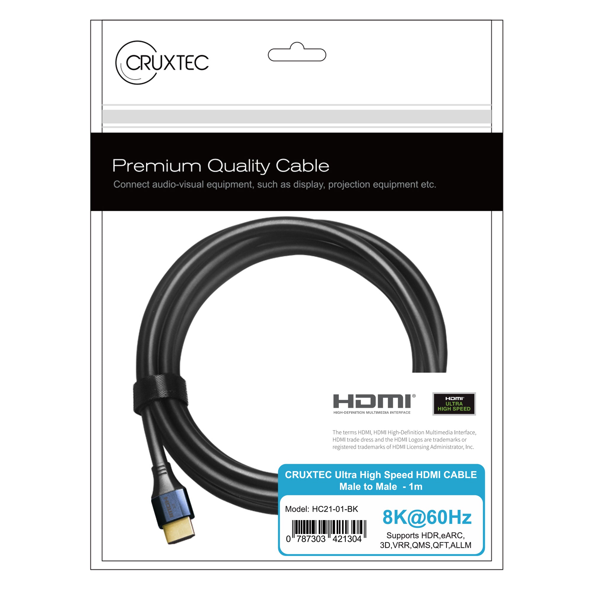 Cruxtec High-Speed HDMI Cable 8K@60Hz / 4K@120Hz (Black 1m) image