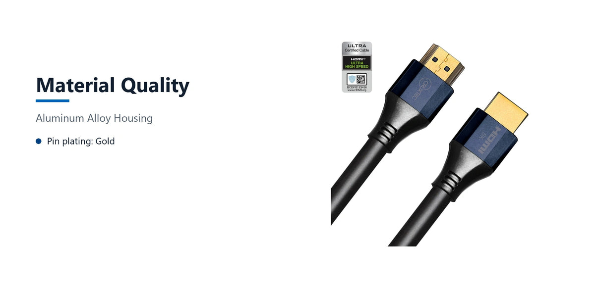 Cruxtec High-Speed HDMI Cable 8K@60Hz / 4K@120Hz (Black 2m) material quality detail image with verified product information