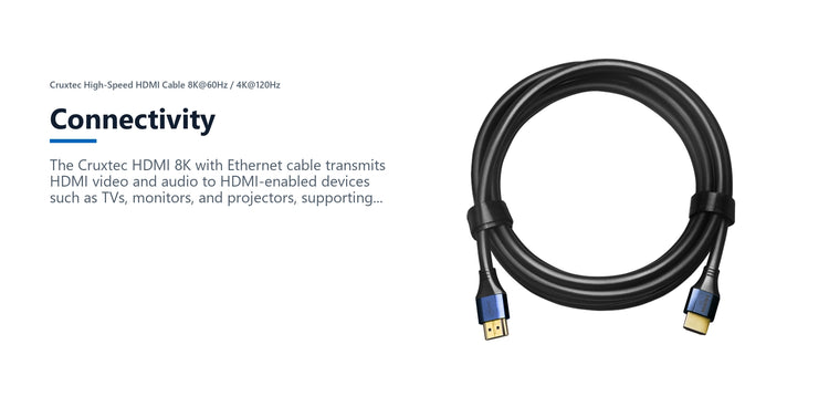 Cruxtec High-Speed HDMI Cable 8K@60Hz / 4K@120Hz (Black 3m) connectivity detail image with verified product information