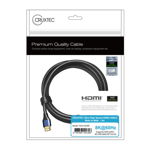 Cruxtec High-Speed HDMI Cable 8K@60Hz / 4K@120Hz (Black 3m) image
