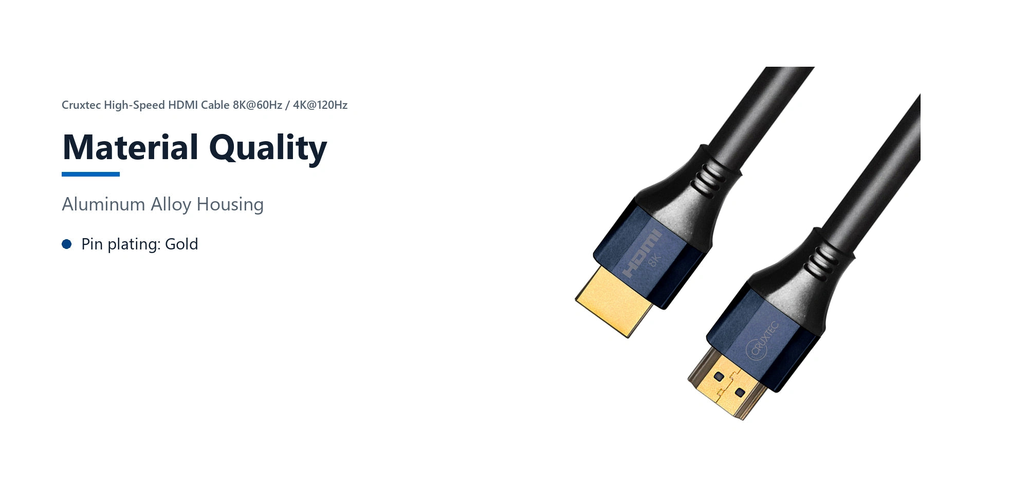 Cruxtec High-Speed HDMI Cable 8K@60Hz / 4K@120Hz (Black 5m) material quality detail image with verified product information