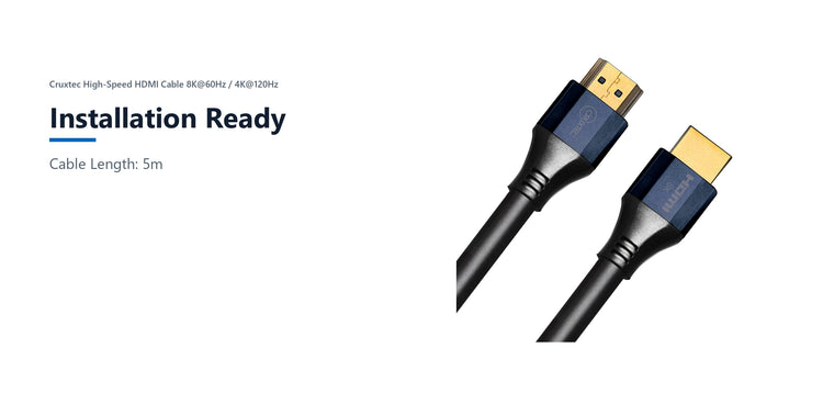 Cruxtec High-Speed HDMI Cable 8K@60Hz / 4K@120Hz (Black 5m) installation ready detail image with verified product information