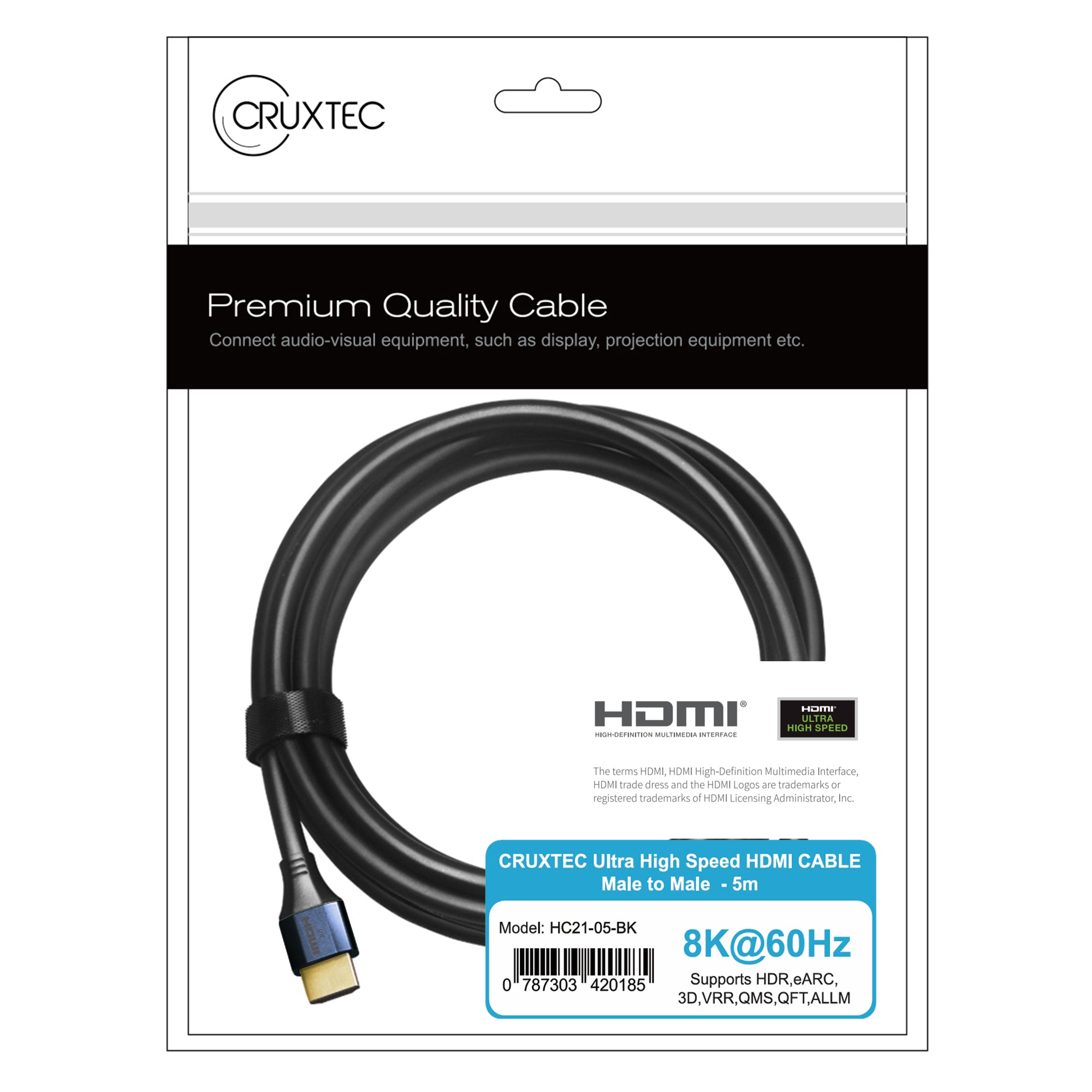 Cruxtec High-Speed HDMI Cable 8K@60Hz / 4K@120Hz (Black 5m) image