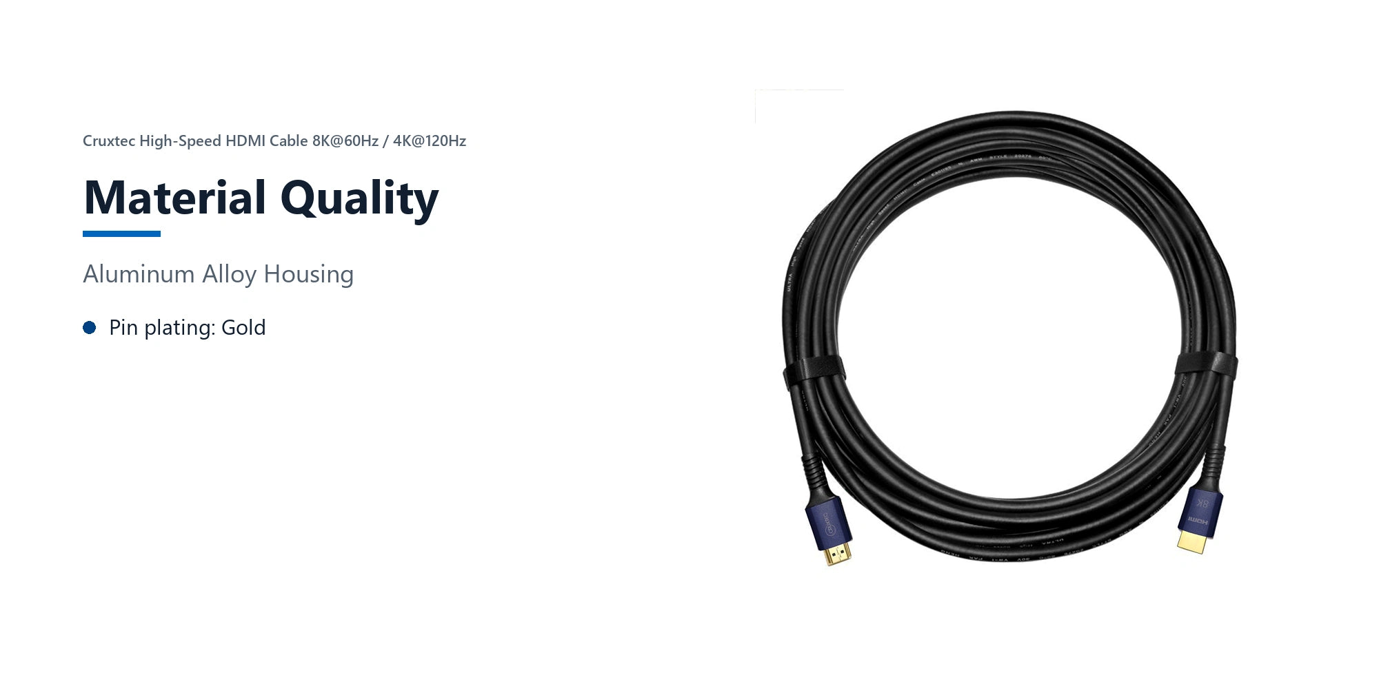 Cruxtec High-Speed HDMI Cable 8K@60Hz / 4K@120Hz (Black 10m) material quality detail image with verified product information