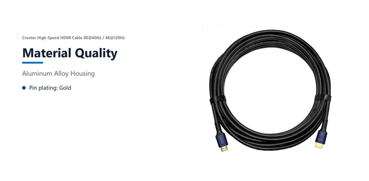 Cruxtec High-Speed HDMI Cable 8K@60Hz / 4K@120Hz (Black 10m) material quality detail image with verified product information