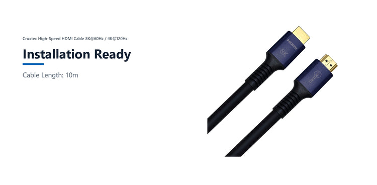 Cruxtec High-Speed HDMI Cable 8K@60Hz / 4K@120Hz (Black 10m) installation ready detail image with verified product information