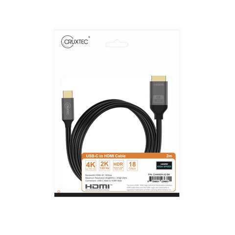 Cruxtec USB-C to HDMI Cable 4K@60Hz (Black 1m) image