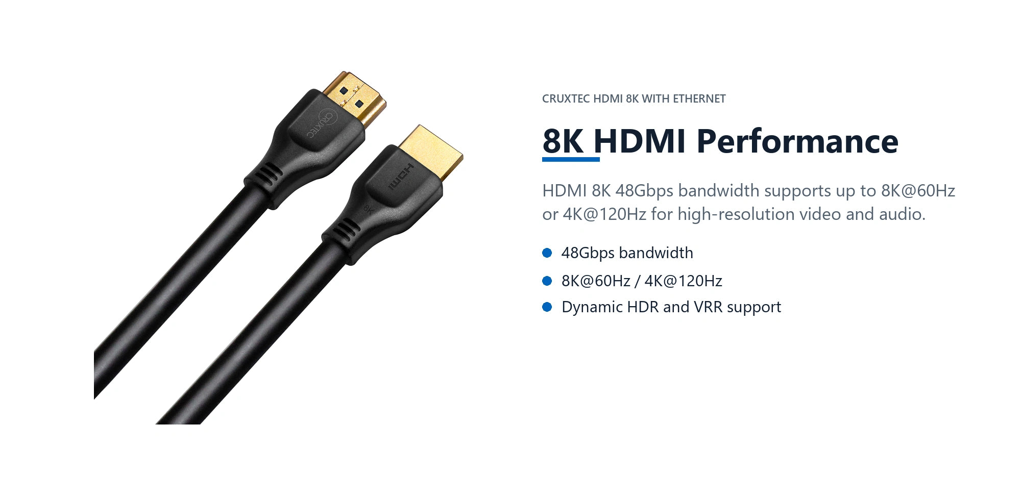 Cruxtec HDMI 8K with Ethernet Cable 48Gbps (Black 1m) 8k hdmi performance detail image