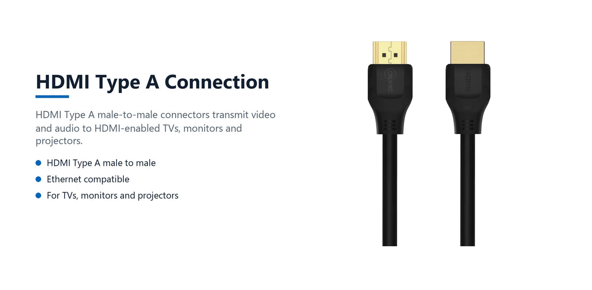 Cruxtec HDMI 8K with Ethernet Cable 48Gbps (Black 1m) hdmi type a connection detail image