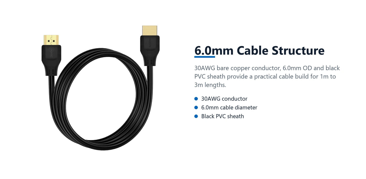 Cruxtec HDMI 8K with Ethernet Cable 48Gbps (Black 1m) 6.0mm cable structure detail image