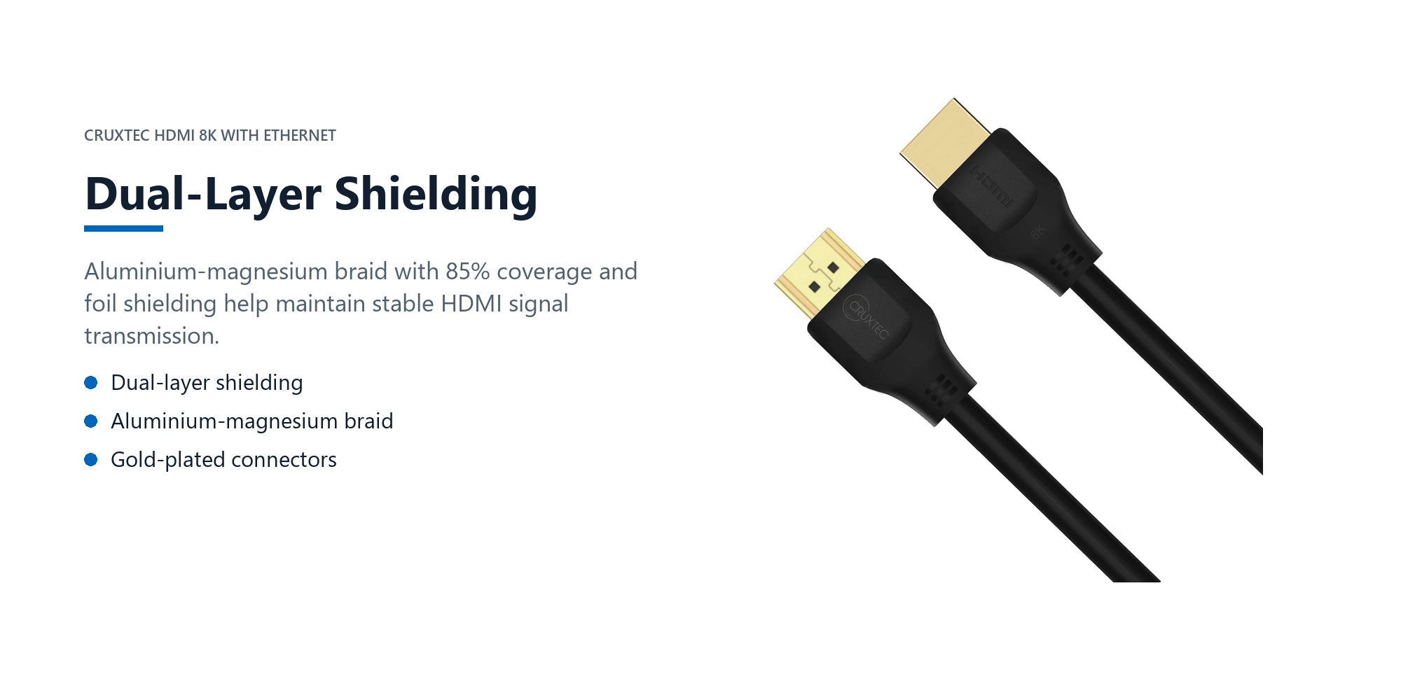 Cruxtec HDMI 8K with Ethernet Cable 48Gbps (Black 3m) dual-layer shielding detail image