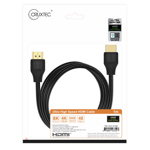 Cruxtec HDMI 8K with Ethernet Cable 48Gbps (Black 1m) product image 7