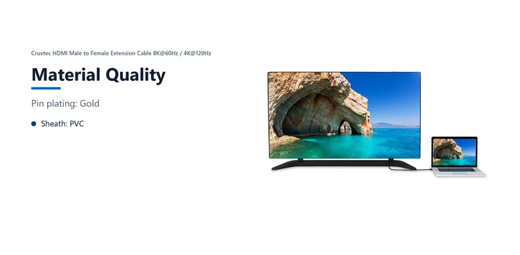 Cruxtec HDMI Male to Female Extension Cable 8K@60Hz / 4K@120Hz (Black 2m) material quality detail image with verified product information