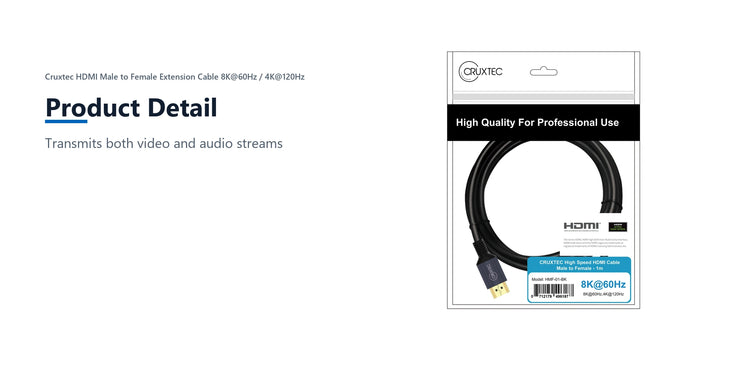 Cruxtec HDMI Male to Female Extension Cable 8K@60Hz / 4K@120Hz (Black 50cm) product detail detail image with verified product information