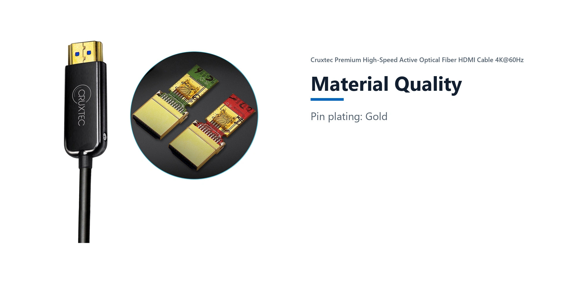 Cruxtec Premium High-Speed Active Optical Fiber HDMI Cable 4K@60Hz (Black 5m) material quality detail image with verified product information