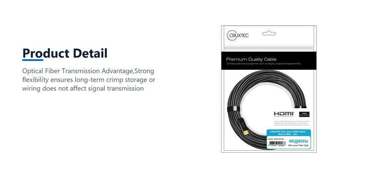Cruxtec Premium High-Speed Active Optical Fiber HDMI Cable 4K@60Hz (Black 5m) product detail detail image with verified product information