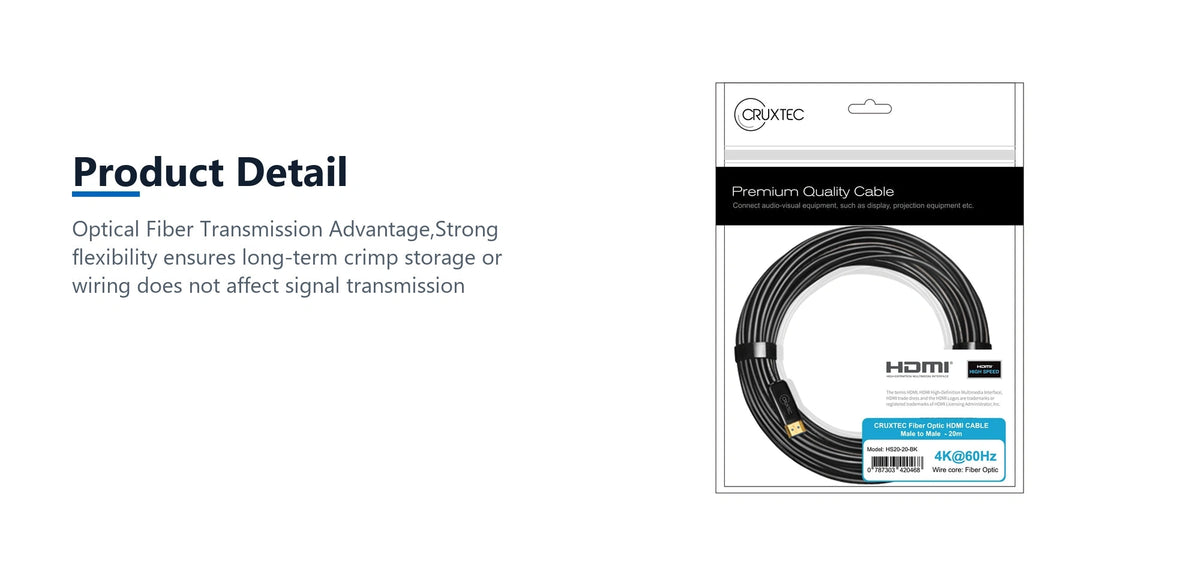 Cruxtec Premium High-Speed Active Optical Fiber HDMI Cable 4K@60Hz (Black 10m) product detail detail image with verified product information