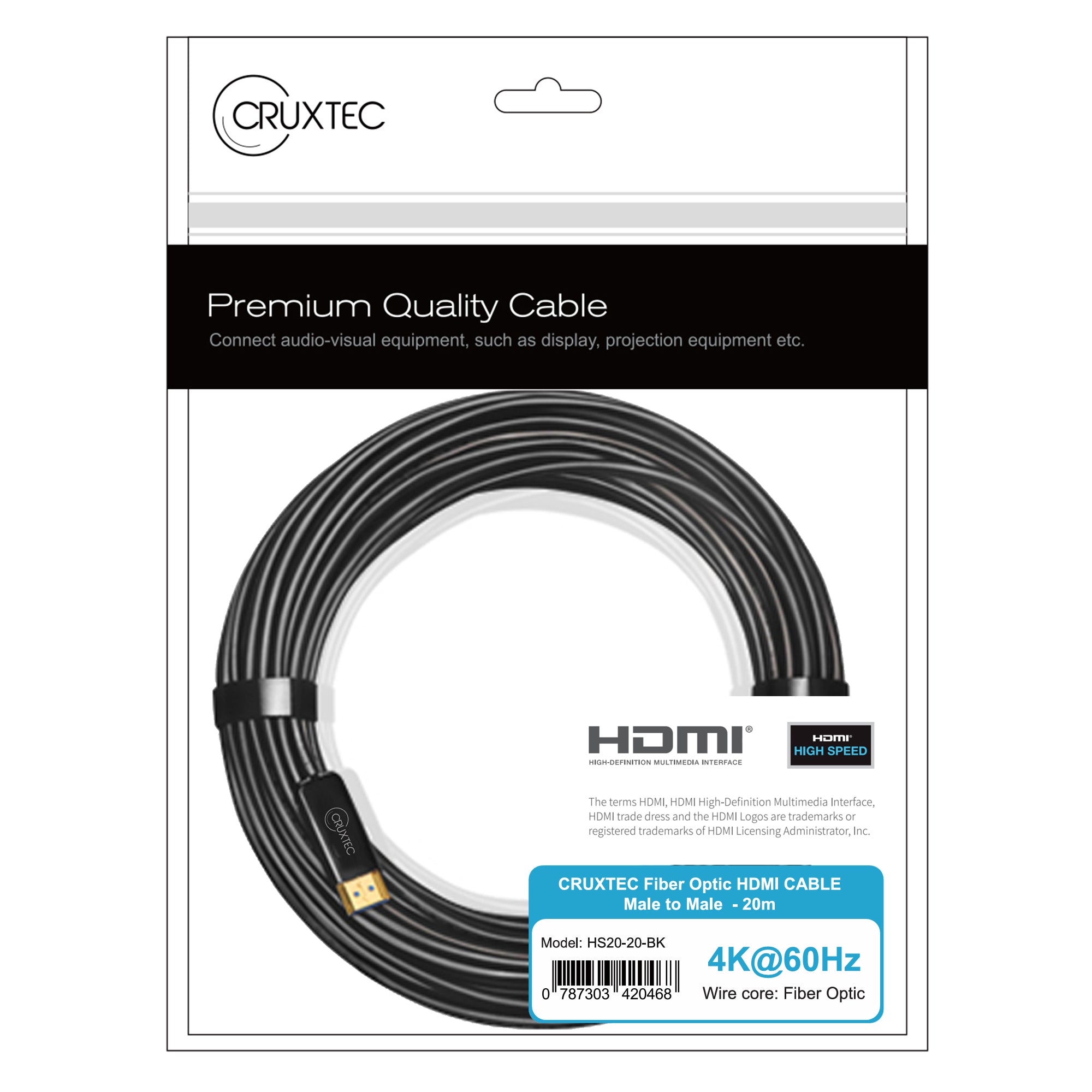 Cruxtec Premium High-Speed Active Optical Fiber HDMI Cable 4K@60Hz (Black 10m) image