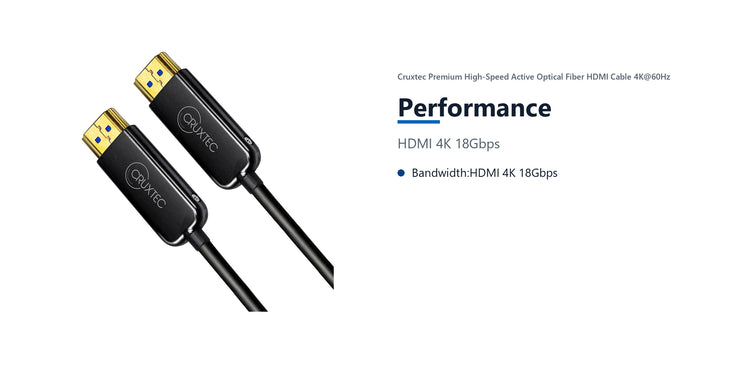 Cruxtec Premium High-Speed Active Optical Fiber HDMI Cable 4K@60Hz (Black 50m) performance detail image with verified product information