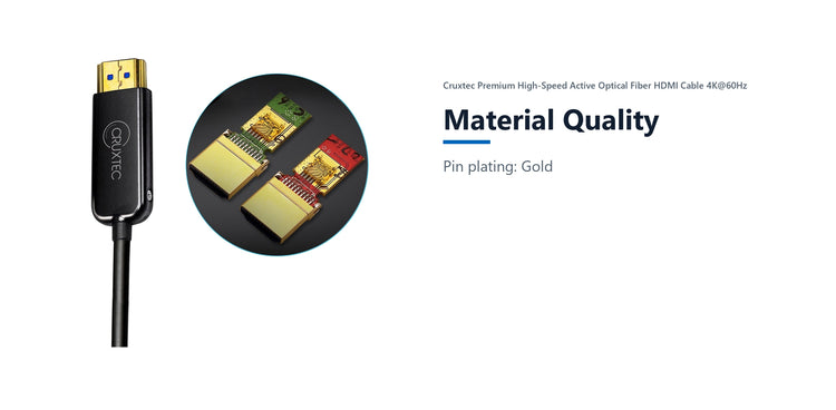 Cruxtec Premium High-Speed Active Optical Fiber HDMI Cable 4K@60Hz (Black 50m) material quality detail image with verified product information