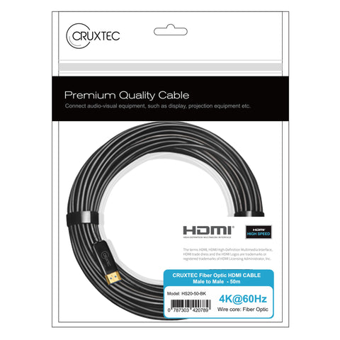 Cruxtec Premium High-Speed Active Optical Fiber HDMI Cable 4K@60Hz (Black 50m) image