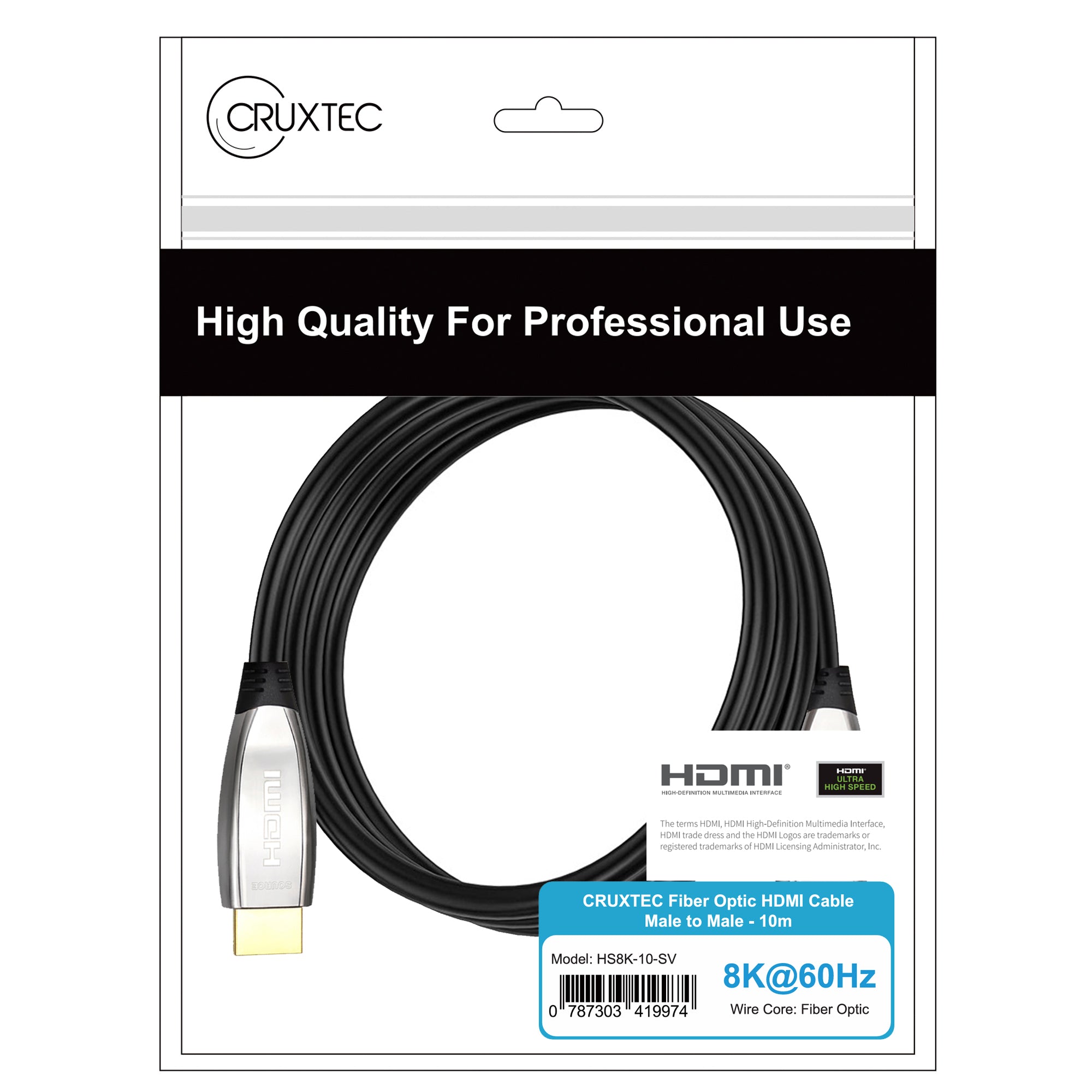 Cruxtec Ultra High-Speed Active Optical Fiber HDMI Cable 48Gbps 8K@60Hz / 4K@120Hz (Black&silvery 30m) image