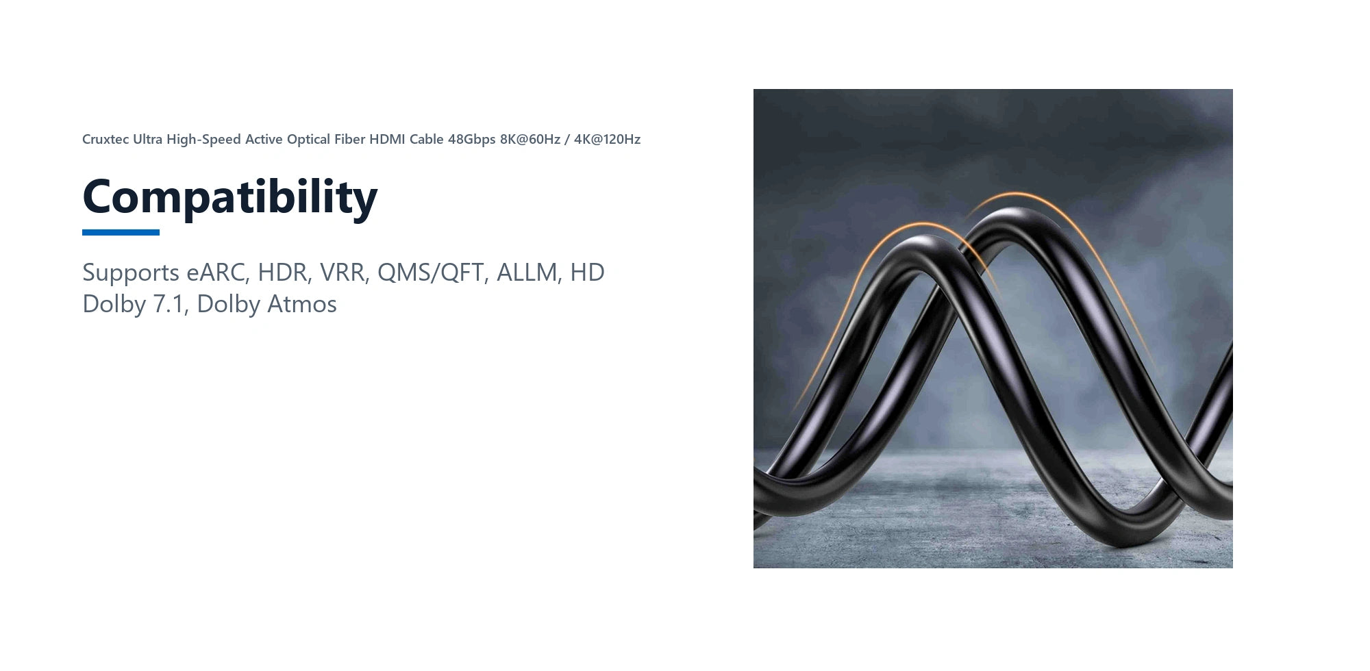 Cruxtec Ultra High-Speed Active Optical Fiber HDMI Cable 48Gbps 8K@60Hz / 4K@120Hz (Black&silvery 20m) compatibility detail image with verified product information