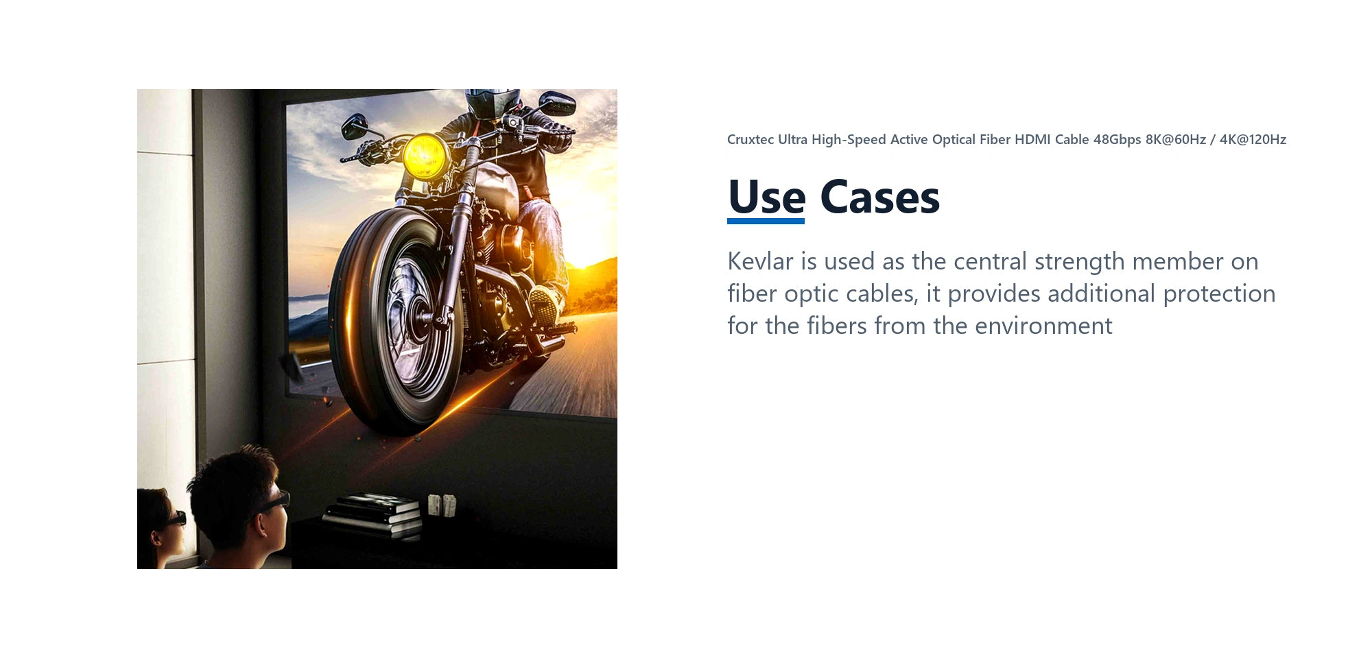 Cruxtec Ultra High-Speed Active Optical Fiber HDMI Cable 48Gbps 8K@60Hz / 4K@120Hz (Black&silvery 30m) use cases detail image with verified product information