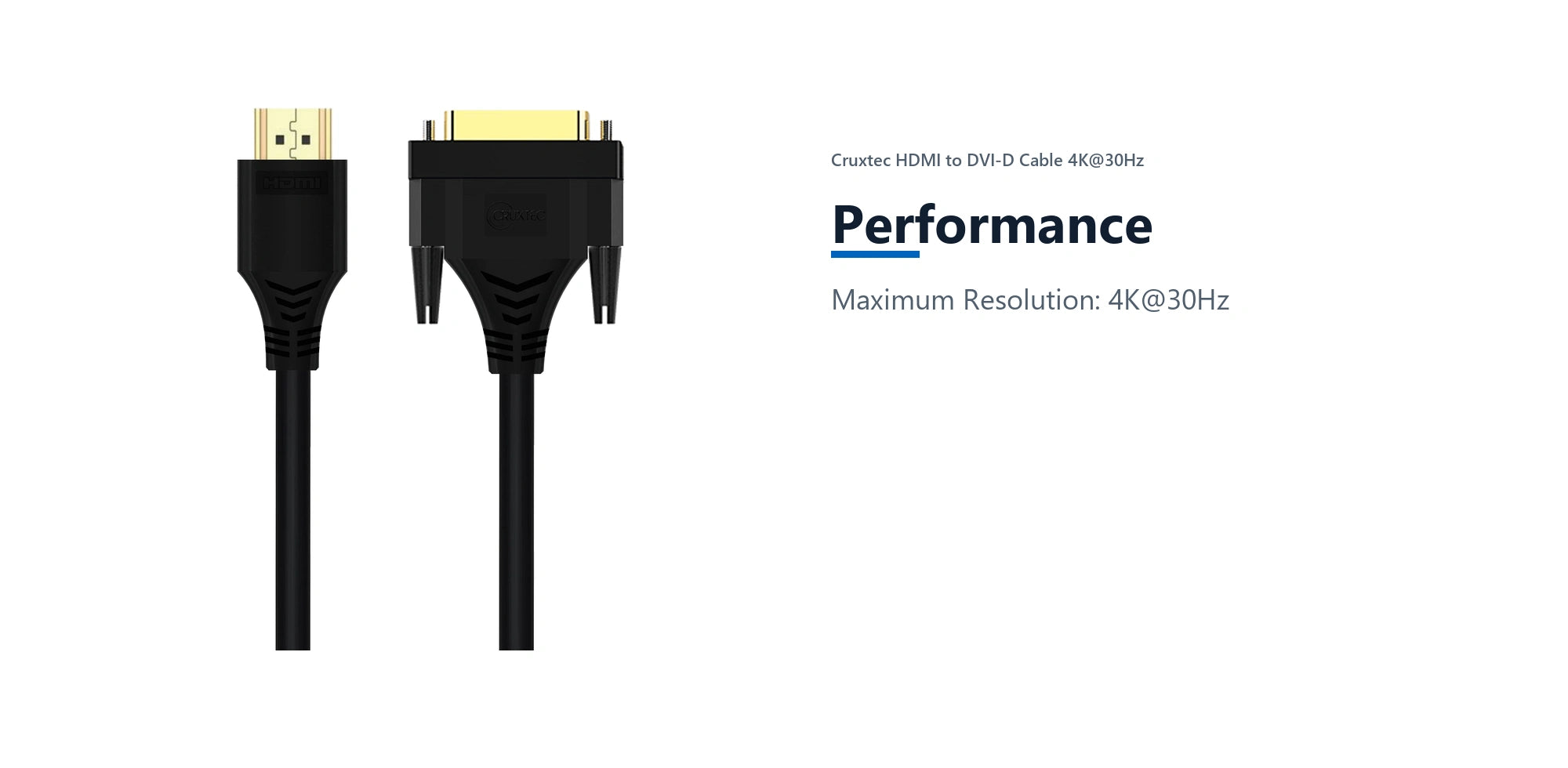 Cruxtec HDMI to DVI-D Cable 4K@30Hz (Black 2m) performance detail image with verified product information