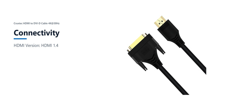 Cruxtec HDMI to DVI-D Cable 4K@30Hz (Black 2m) connectivity detail image with verified product information
