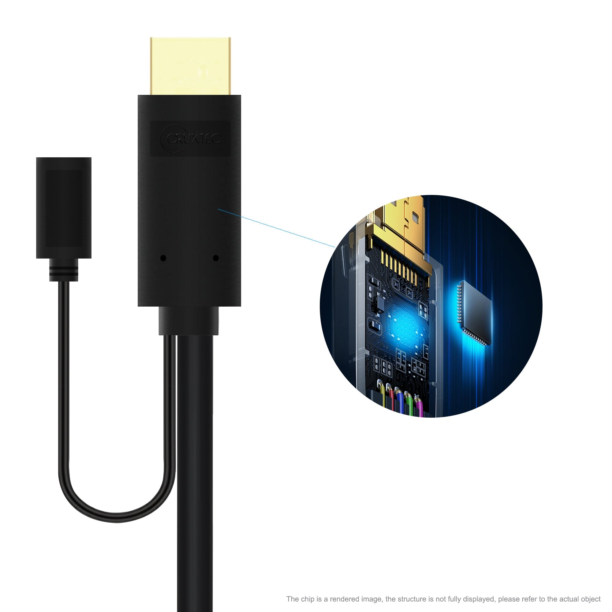 Cruxtec HDMI Male to VGA Male Active FHD Cable with Micro USB Female Optional Power (Black 2m) image