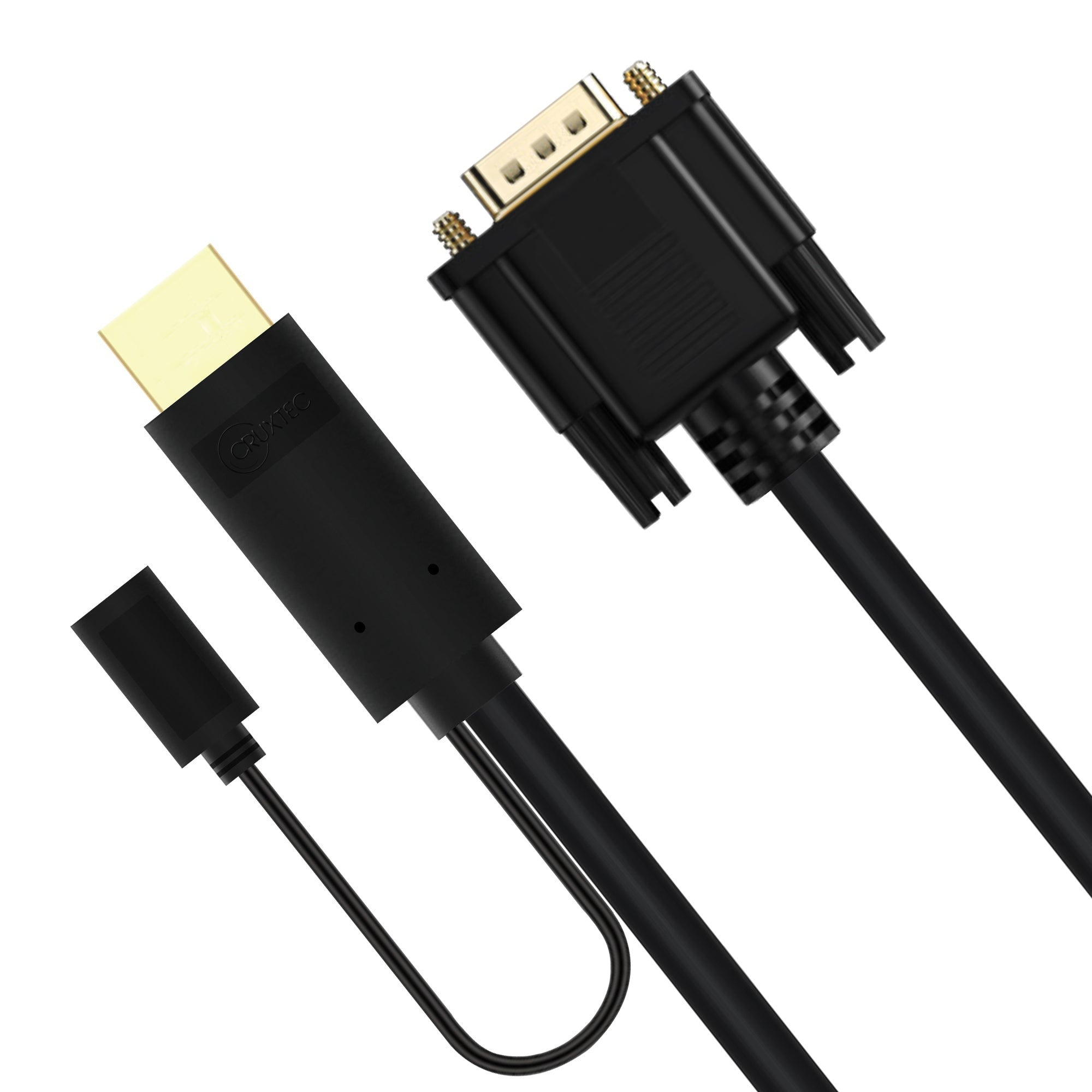 Cruxtec HDMI Male to VGA Male Active FHD Cable with Micro USB Female Optional Power (Black 2m) image