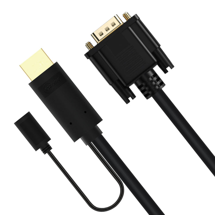 Cruxtec HDMI Male to VGA Male Active FHD Cable with Micro USB Female Optional Power (Black 2m) image
