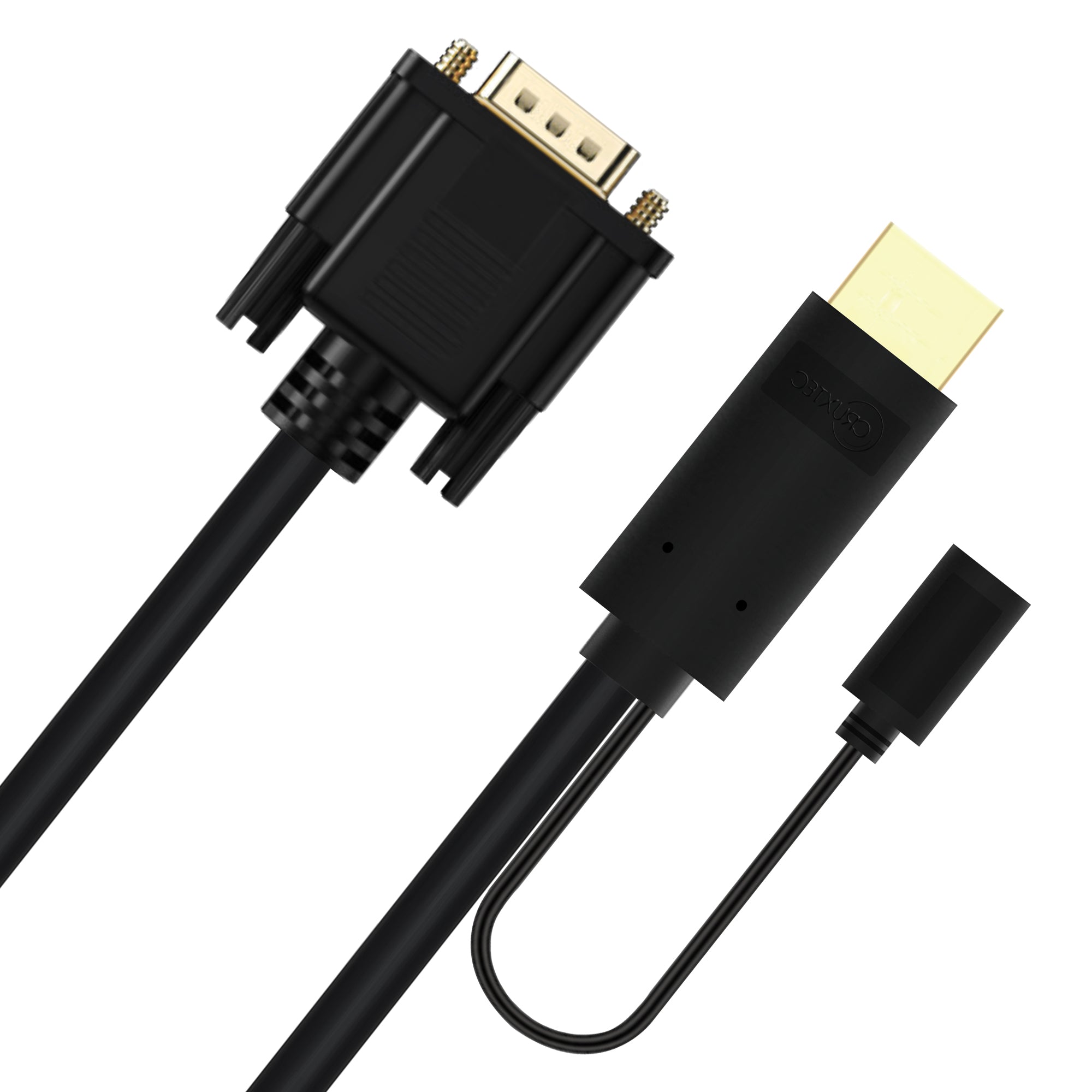 Cruxtec HDMI Male to VGA Male Active FHD Cable with Micro USB Female Optional Power (Black 2m) image