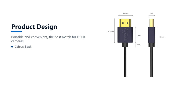 Cruxtec Ultra-Thin HDMI Cable 8K@60Hz / 4K@120Hz (Black 1m) product design detail image with verified product information