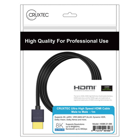 Cruxtec Ultra-Thin HDMI Cable 8K@60Hz / 4K@120Hz (Black 1m) image