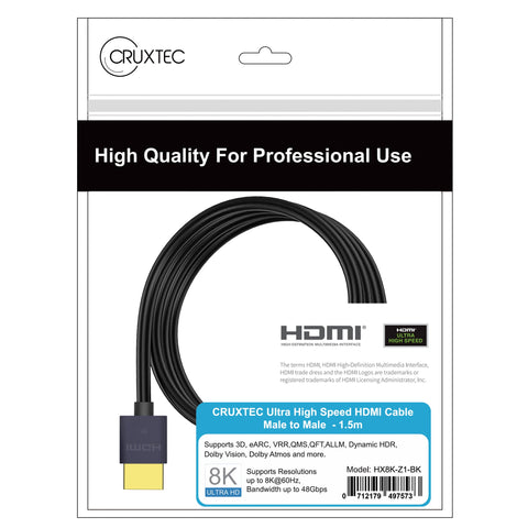 Cruxtec Ultra-Thin HDMI Cable 8K@60Hz / 4K@120Hz (Black 50cm) image