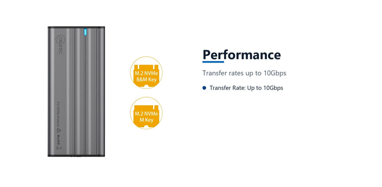 Cruxtec NVMe M.2 SSD Enclosure 10Gbps performance detail image with verified product information