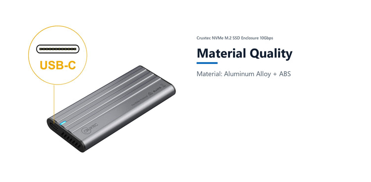 Cruxtec NVMe M.2 SSD Enclosure 10Gbps material quality detail image with verified product information