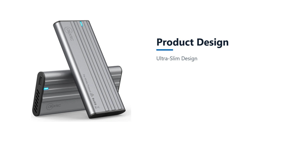 Cruxtec NVMe M.2 SSD Enclosure 10Gbps product design detail image with verified product information