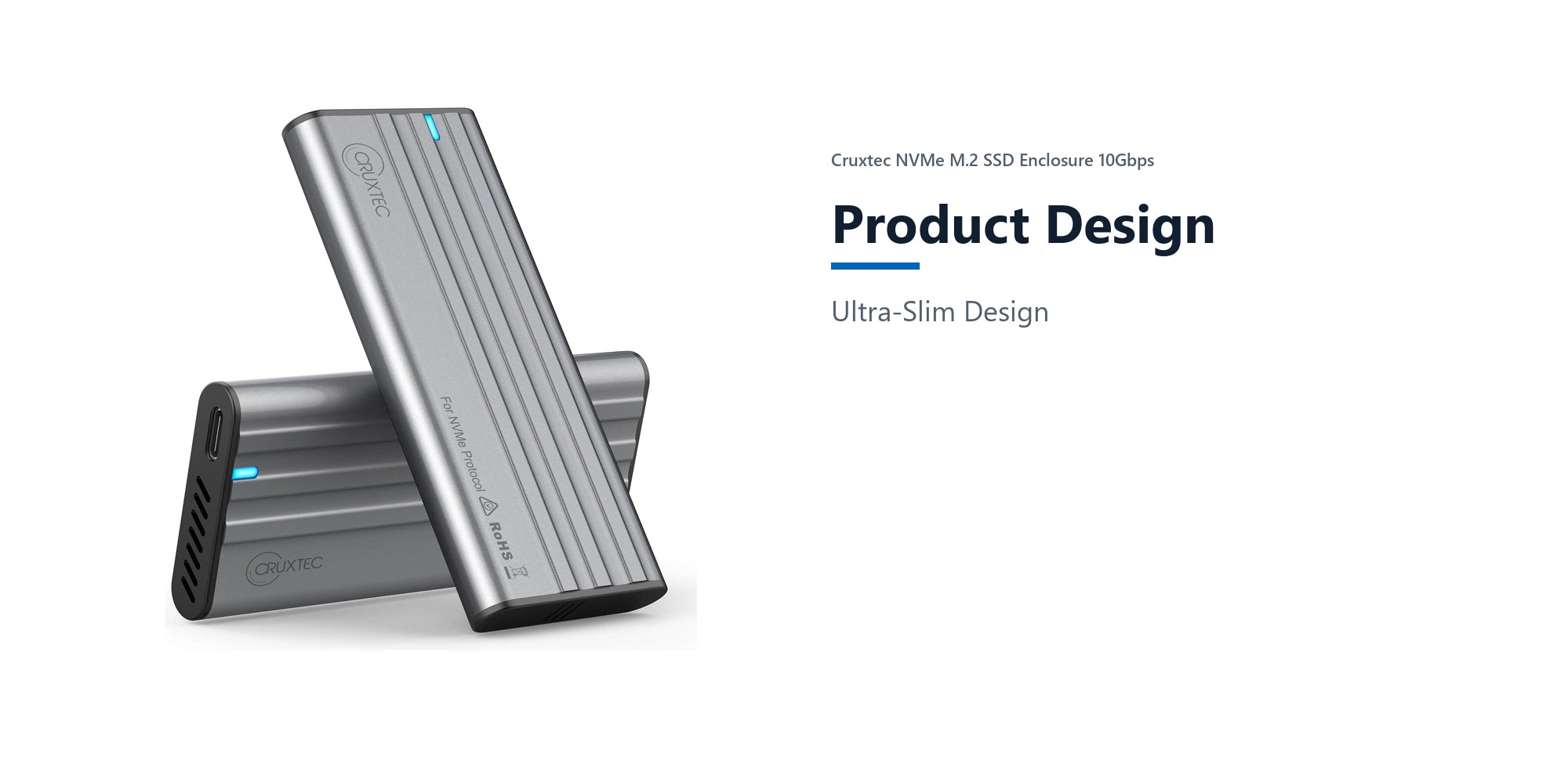 Cruxtec NVMe M.2 SSD Enclosure 10Gbps product design detail image with verified product information