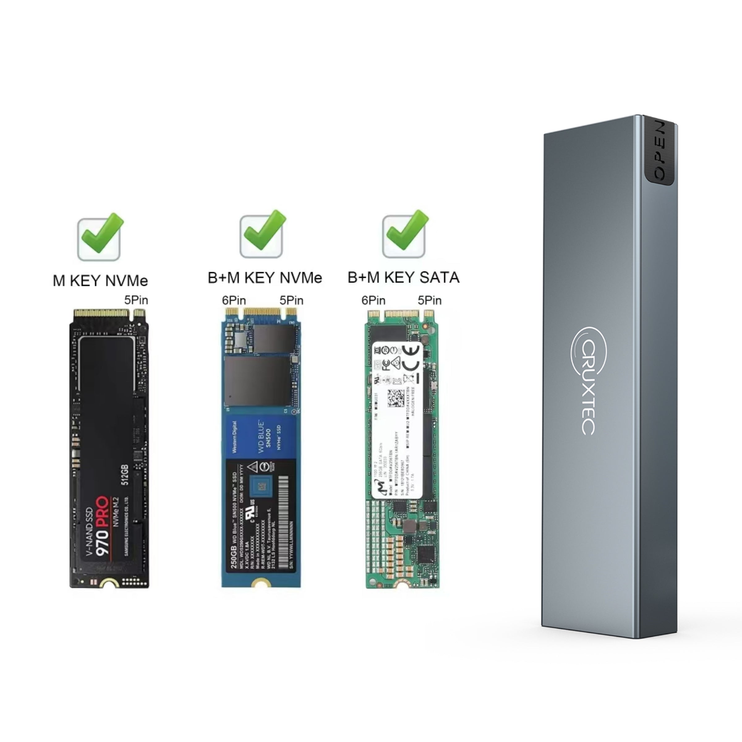 Cruxtec NVMe & NGFF Dual Protocol M.2 SSD to USB-C Enclosure 10Gbps image