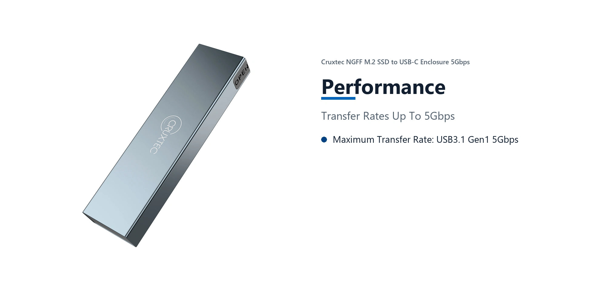 Cruxtec NGFF M.2 SSD to USB-C Enclosure 5Gbps performance detail image with verified product information