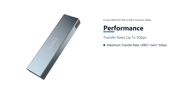 Cruxtec NGFF M.2 SSD to USB-C Enclosure 5Gbps performance detail image with verified product information