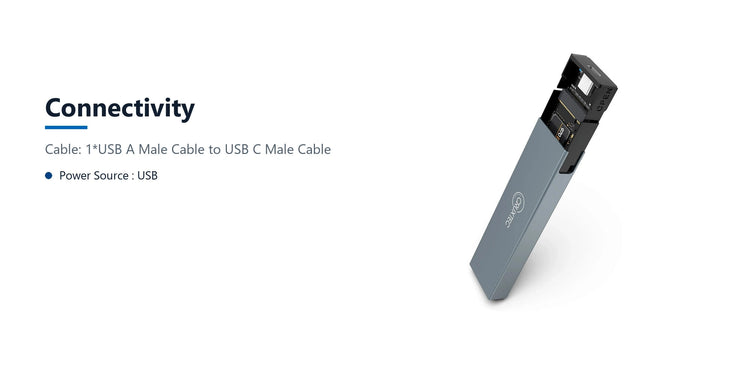 Cruxtec NGFF M.2 SSD to USB-C Enclosure 5Gbps connectivity detail image with verified product information