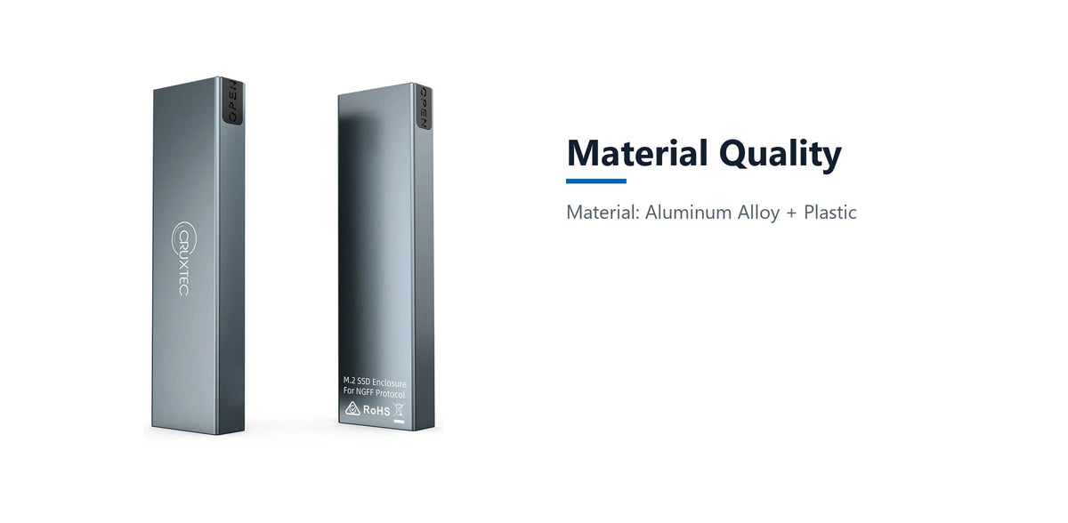 Cruxtec NGFF M.2 SSD to USB-C Enclosure 5Gbps material quality detail image with verified product information