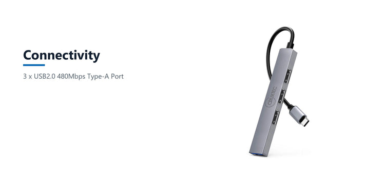 Cruxtec 4-Port High-Speed USB-C 3.0 Ultra-Slim Hub connectivity detail image with verified product information