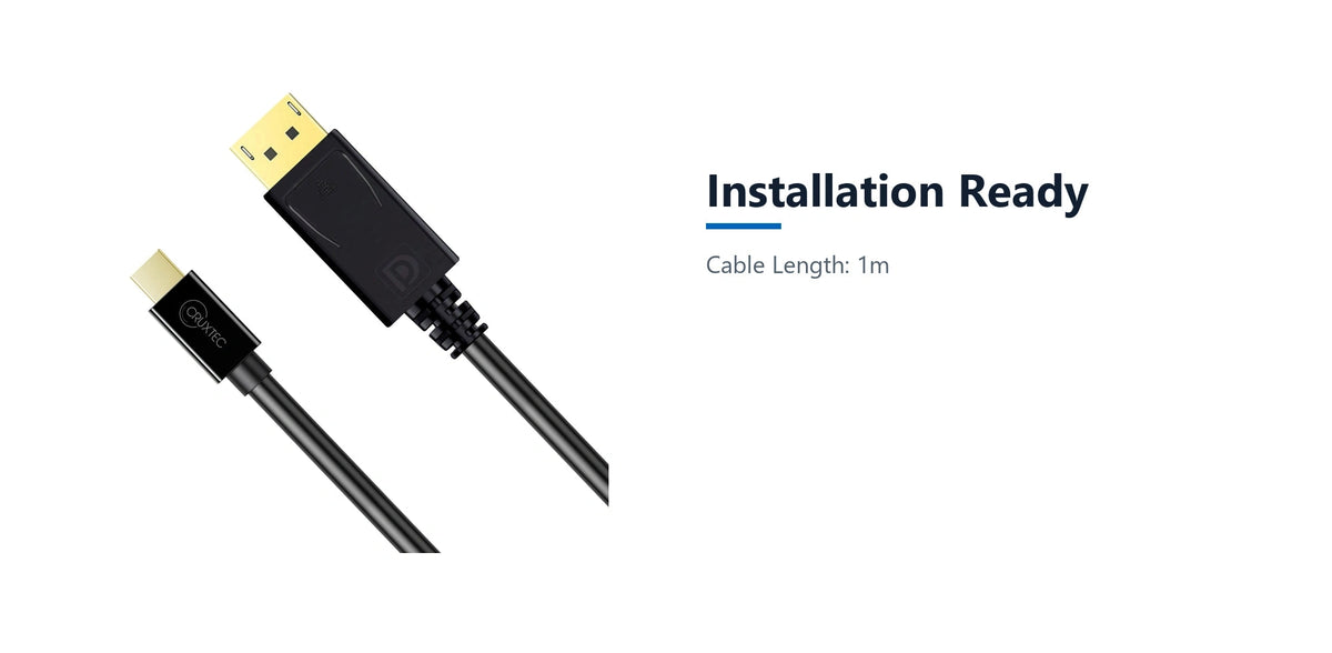 Cruxtec Mini DisplayPort to DisplayPort Cable 8K@60Hz / 4K@120Hz (Black 1m) installation ready detail image with verified product information
