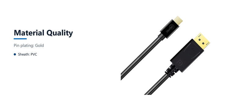 Cruxtec Mini DisplayPort to DisplayPort Cable 8K@60Hz / 4K@120Hz (Black 2m) material quality detail image with verified product information
