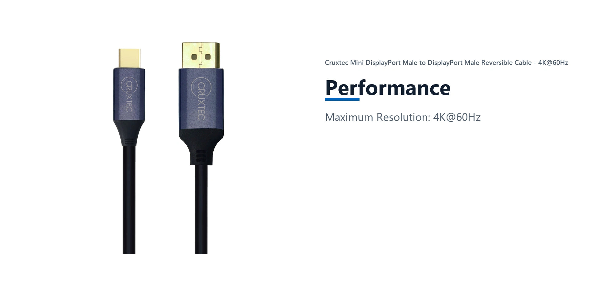 Cruxtec Mini DisplayPort Male to DisplayPort Male Reversible Cable - 4K@60Hz (Black 2m) performance detail image with verified product information